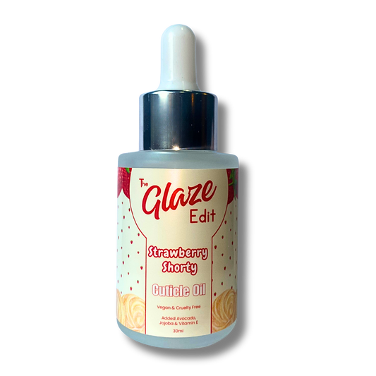 Bottle of 'The Glaze Edit Strawberry Shorty Culilic Oil' on a white background